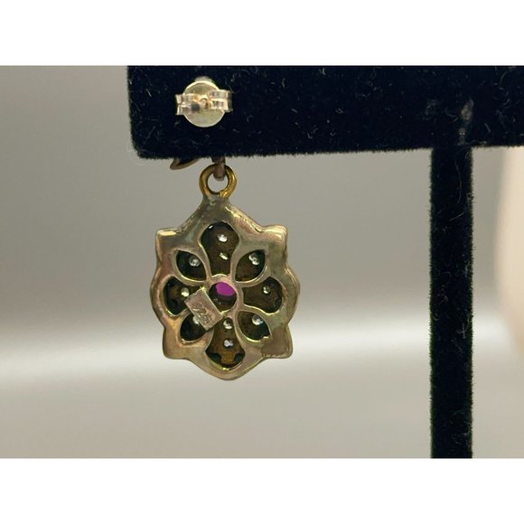 Turkish Sterling Silver Genuine Ruby Simulated White Topaz Dangle Earrings EUC - Picture 4 of 11